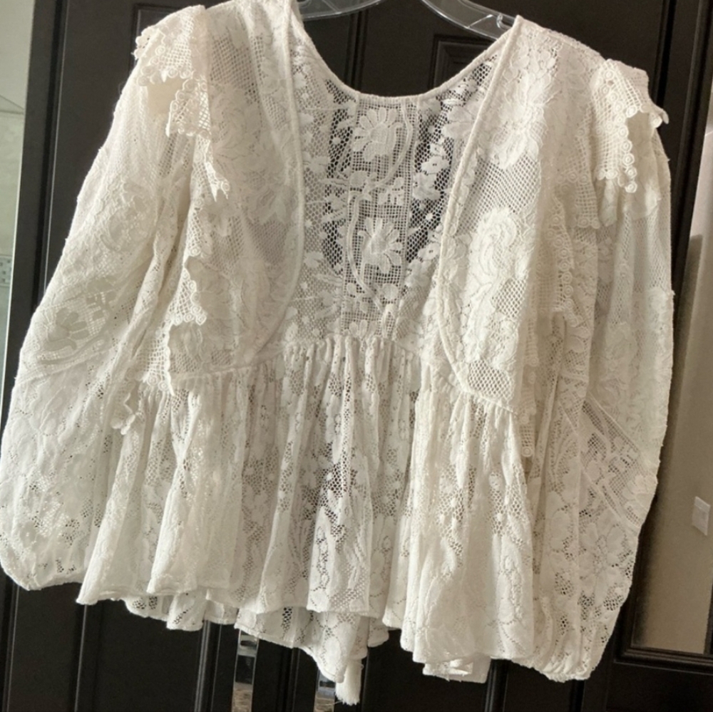 ANTHROPOLOGIE x Forever That Girl Ivory Lace Babydoll Boho Blouse NWT Small - Picture 6 of 14